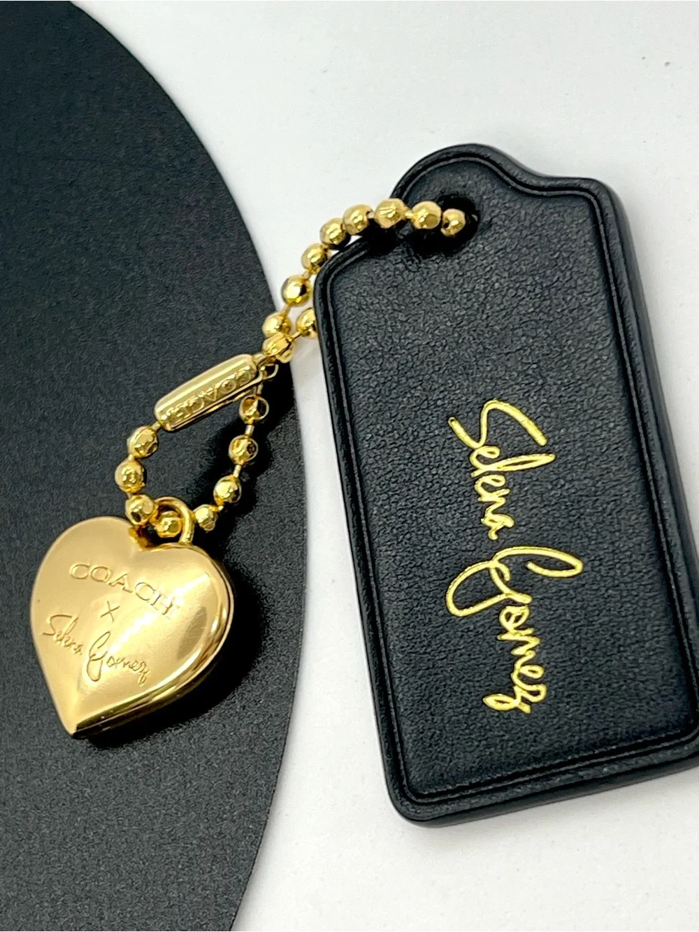 Coach x Selena Gomez Heart Bag Charm Black Leather Hangtag Limited Edition